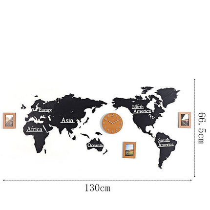 Dřevěné samolepící hodiny mapa světa