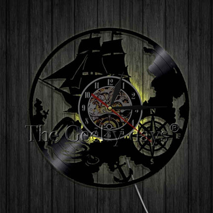 Námořnické hodiny z vinylové desky kotva
