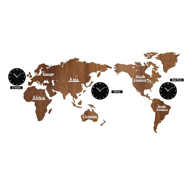 Dřevěné nástěnné hodiny mapa světa
