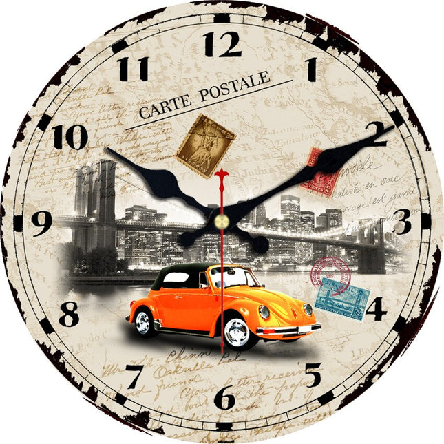 Retro nástěnné hodiny motiv Paříž auto