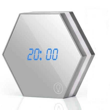 Futuristické digitální hodiny zrcadlový hexagon