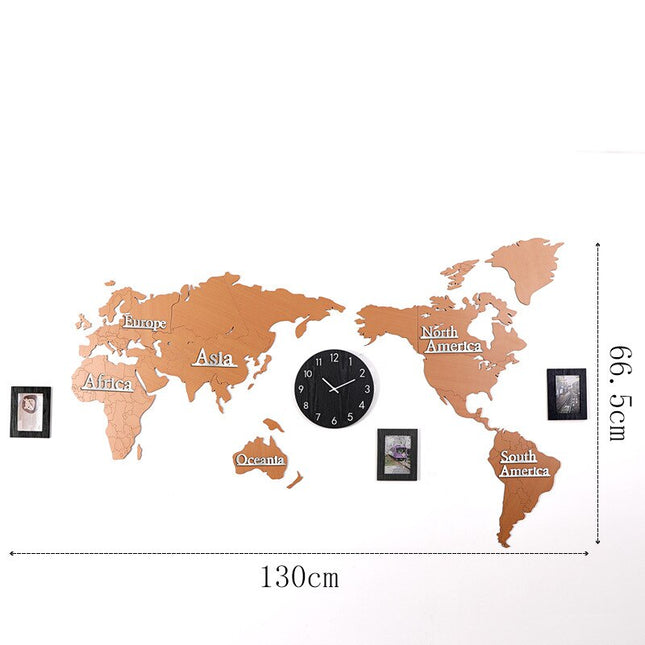 Dřevěné samolepící hodiny mapa světa