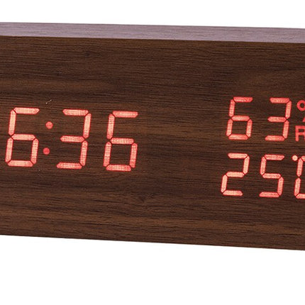 Dřevěné digitální hodiny s teploměrem budík