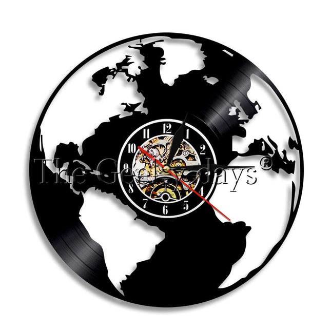 Nástěnné vinylové hodiny s mapou světa