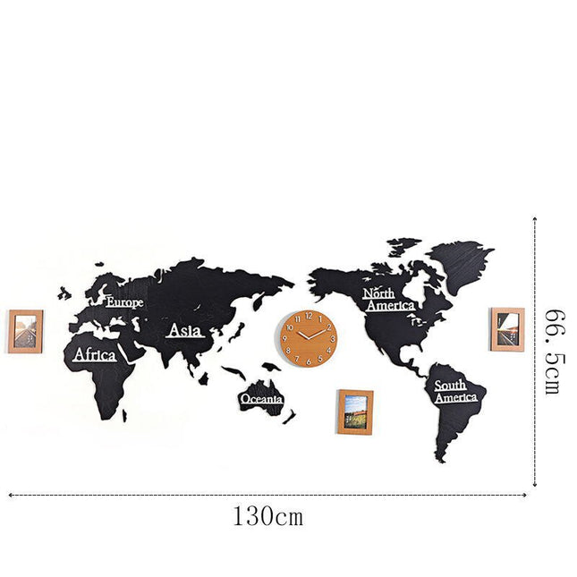 Dřevěné samolepící hodiny mapa světa