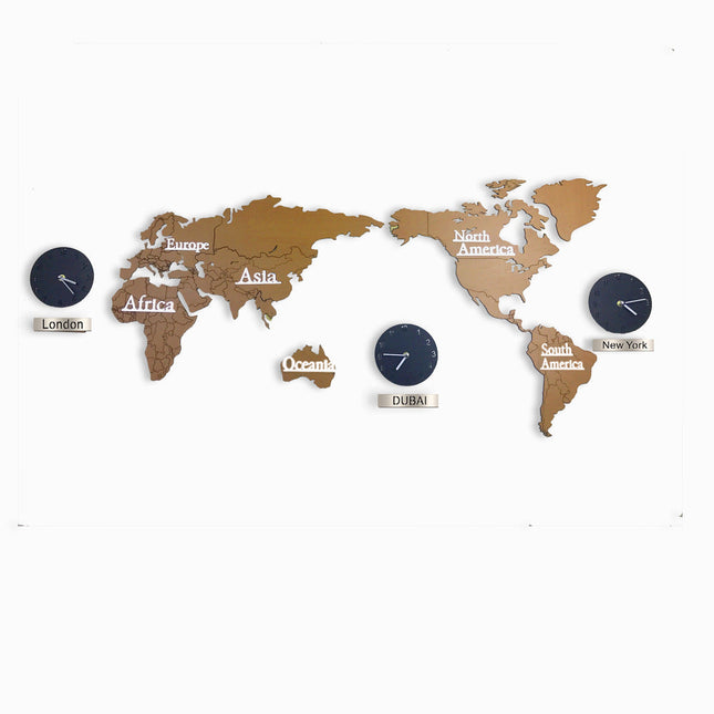 Nástěnná mapa světa s více hodinami