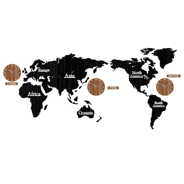 Dřevěné nástěnné hodiny mapa světa