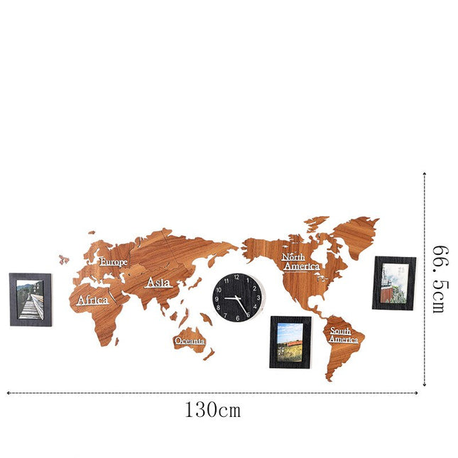 Dřevěné samolepící hodiny mapa světa