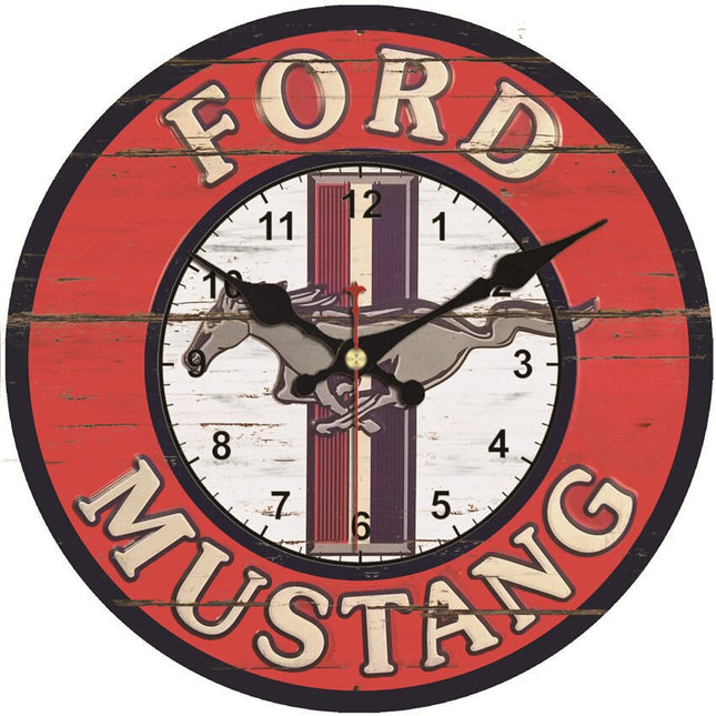 Retro nástěnné hodiny s logem Ford Mustang