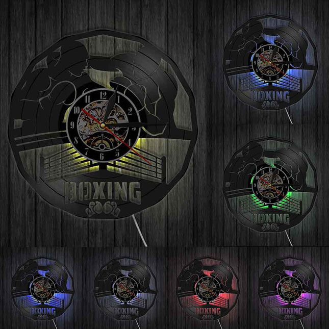 Vinylové hodiny s boxerským motivem