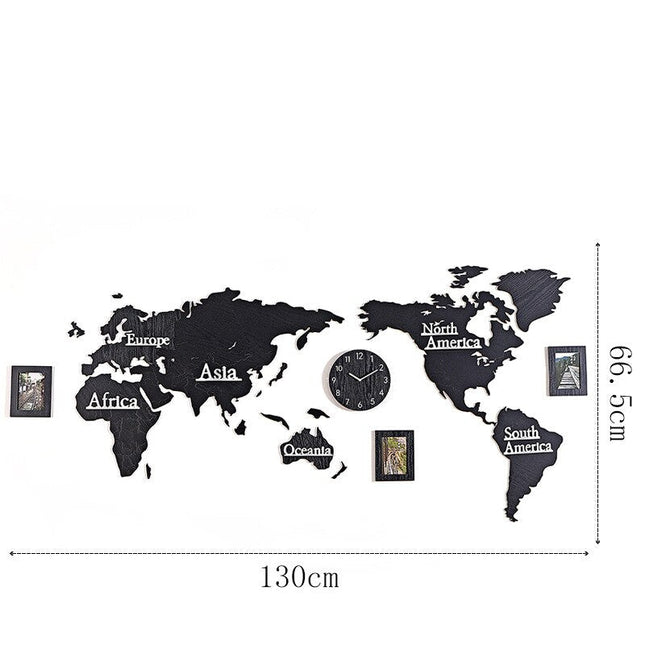 Dřevěné samolepící hodiny mapa světa