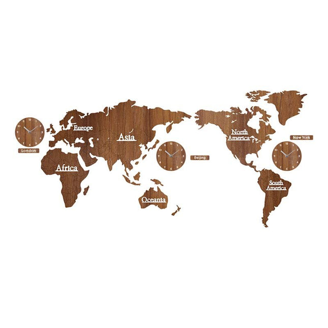 Dřevěné nástěnné hodiny mapa světa
