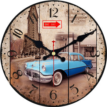 Retro nástěnné hodiny s americkým autem
