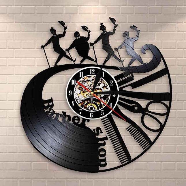 Vinylové hodiny pro holiče Barber Shop