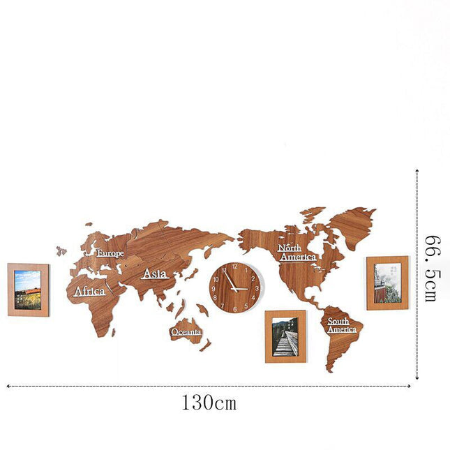 Dřevěné samolepící hodiny mapa světa