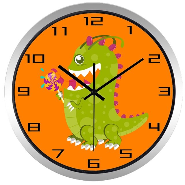 Oranžové dětské hodiny s dinosaurem