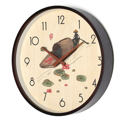 Dřevěné hodiny s malbou bambusu Asie