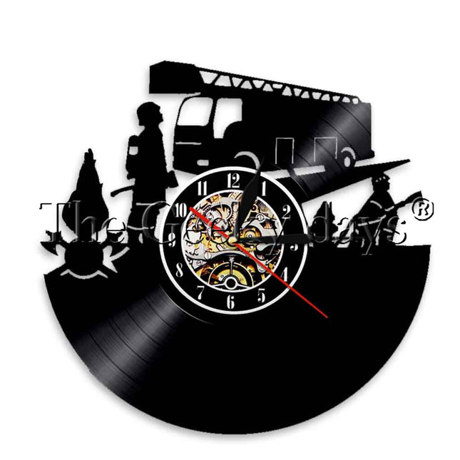 Vinylové hodiny s motivem hasiče