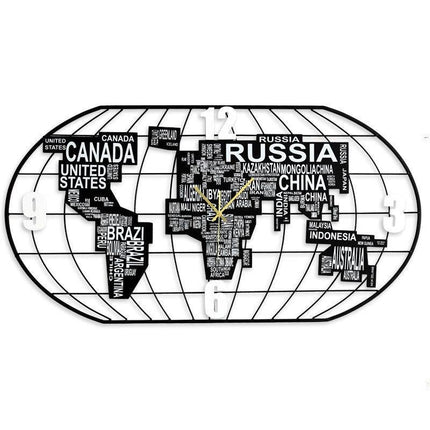 Nástěnné hodiny mapa světa s názvy