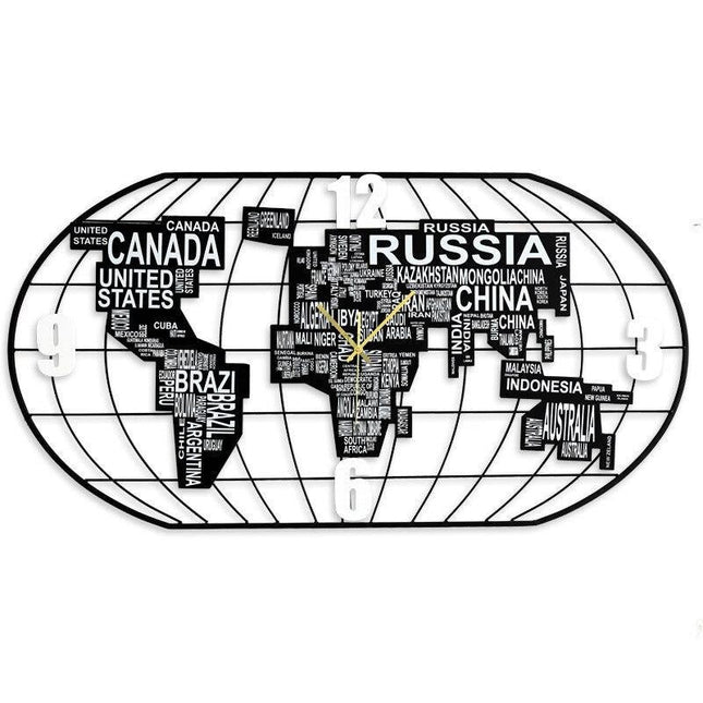 Nástěnné hodiny mapa světa s názvy