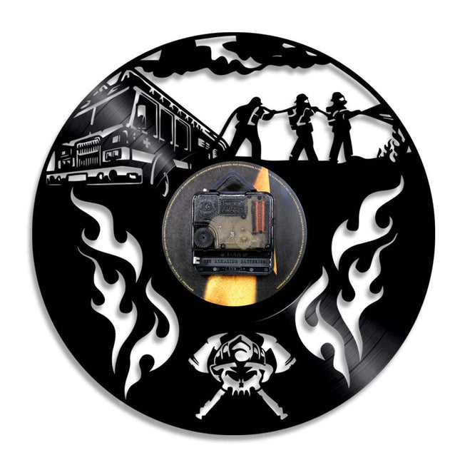 Vinylové hodiny s motivem hasiče