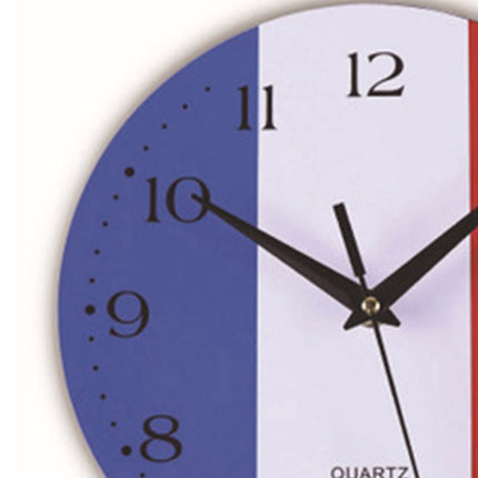 Kulaté dřevěné hodiny francouzská vlajka