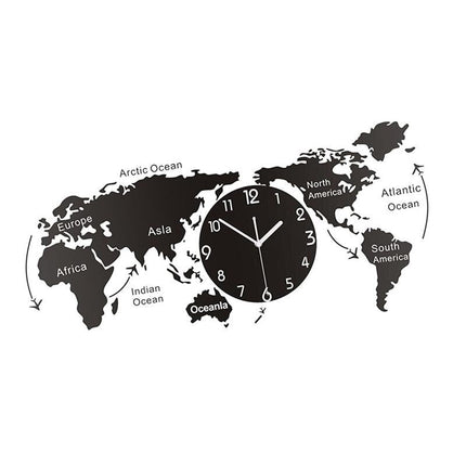 Velké černé nástěnné hodiny mapa světa