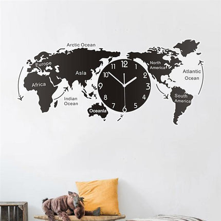 Velké černé nástěnné hodiny mapa světa