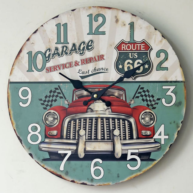 Retro hodiny do garáže Route 66