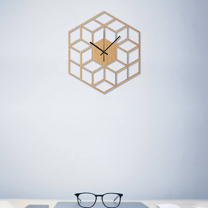 Geometrické dřevěné hodiny 3D kostky