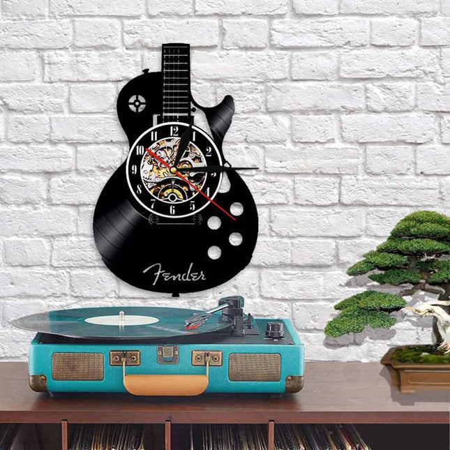 Vinylové hodiny ve tvaru elektrické kytary