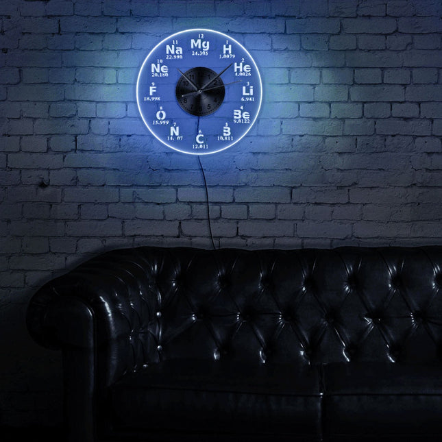 Nástěnné LED hodiny s periodickou tabulkou