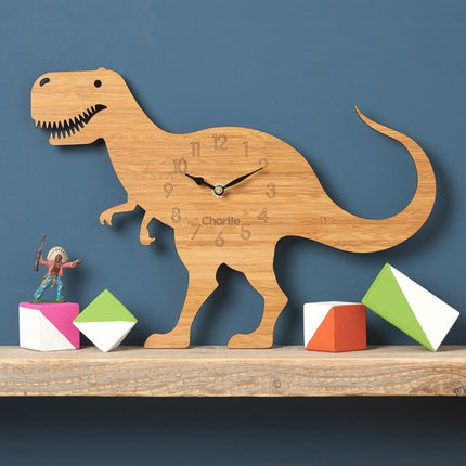 Dětské dřevěné hodiny ve tvaru dinosaura