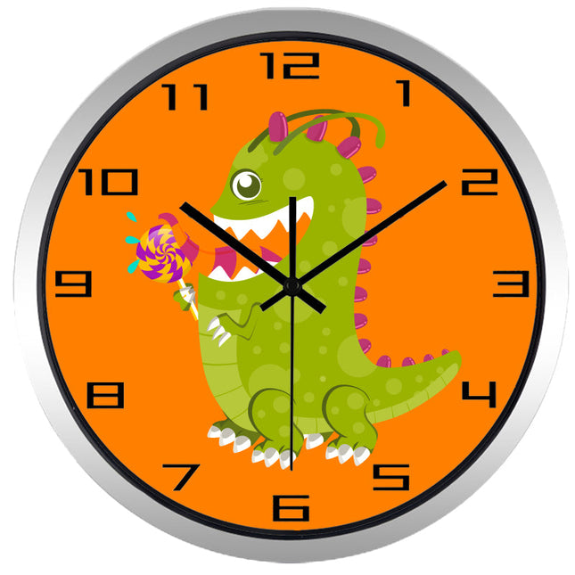 Oranžové dětské hodiny s dinosaurem