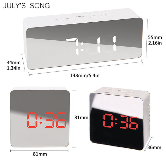 Digitální stolní budík se zrcadlovým displejem