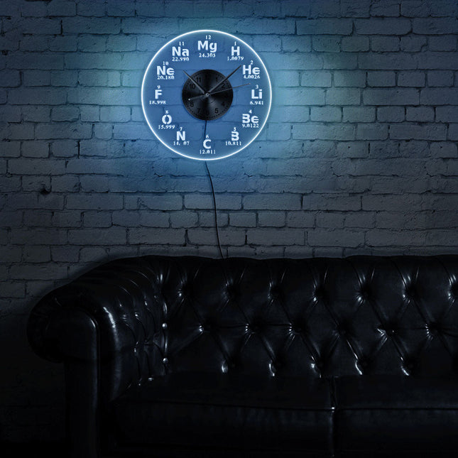 Nástěnné LED hodiny s periodickou tabulkou