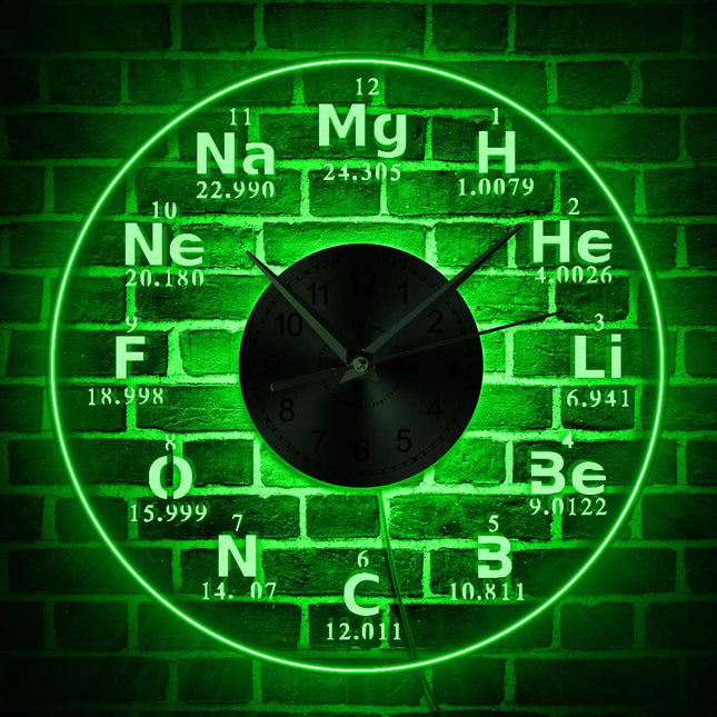 Nástěnné LED hodiny s periodickou tabulkou