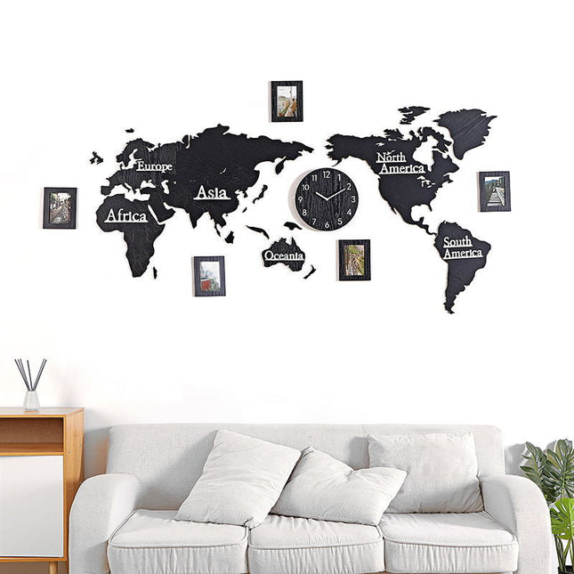 Dřevěné samolepící hodiny mapa světa