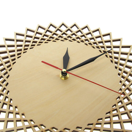 Dřevěné hodiny na zeď geometrické slunce