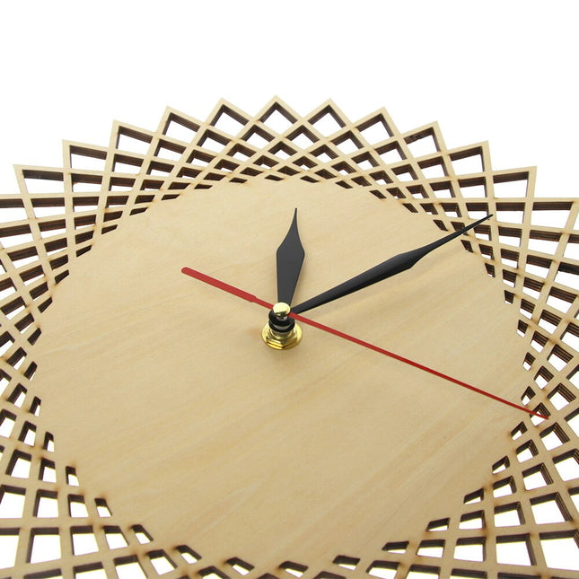 Dřevěné hodiny na zeď geometrické slunce