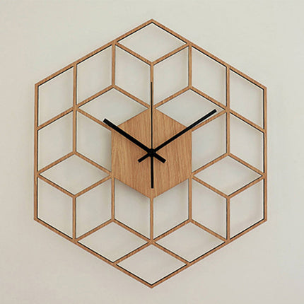 Geometrické dřevěné hodiny 3D kostky