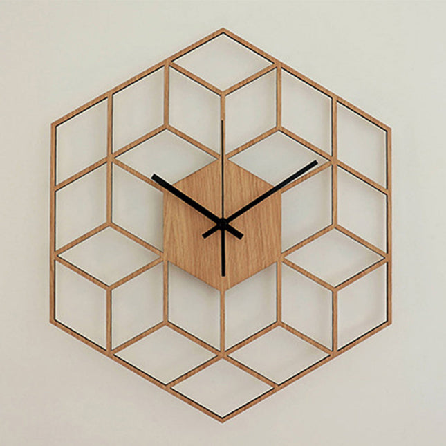 Geometrické dřevěné hodiny 3D kostky