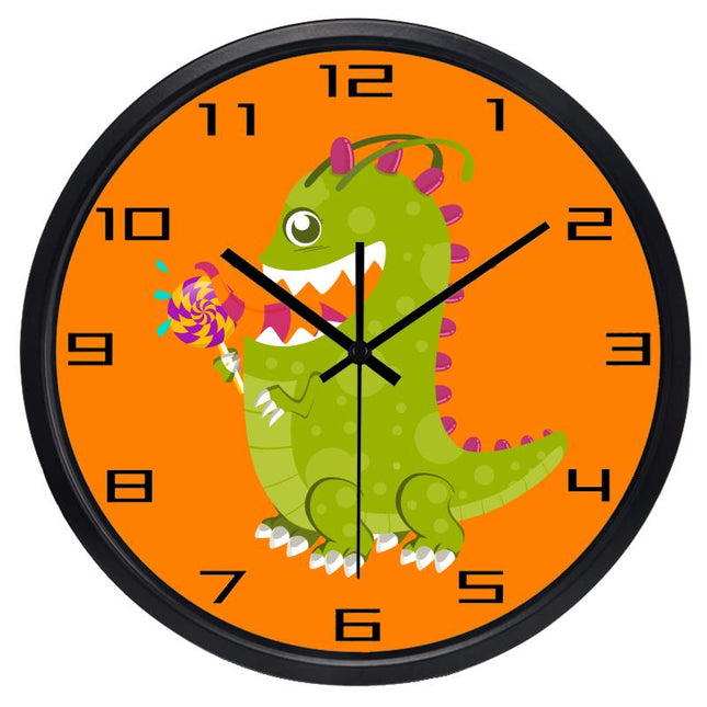 Oranžové dětské hodiny s dinosaurem