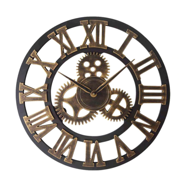 Bronzové industriální hodiny s ozubenými koly