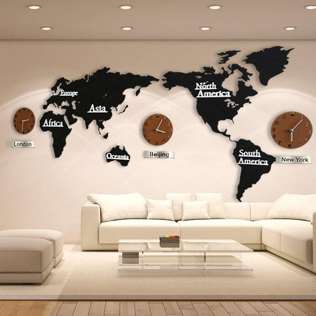 Nástěnná mapa světa s více hodinami