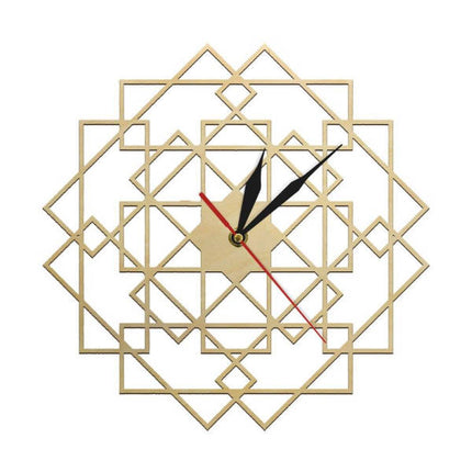 Geometrické dřevěné hodiny s prořezy