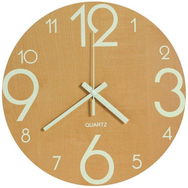Žluté dřevěné nástěnné hodiny Quartz