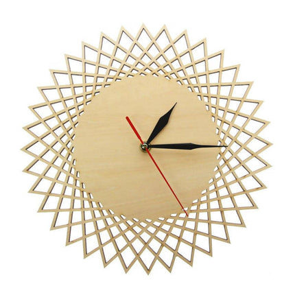 Dřevěné hodiny na zeď geometrické slunce