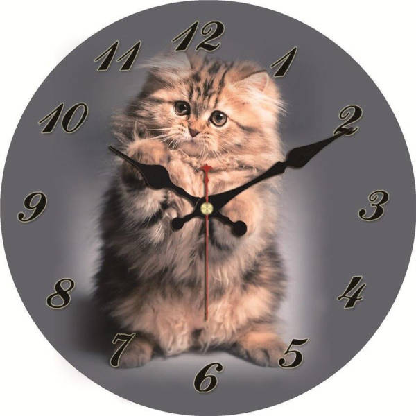 Kulaté nástěnné hodiny s roztomilým kotětem
