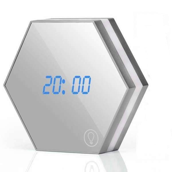 Futuristické digitální hodiny zrcadlový hexagon